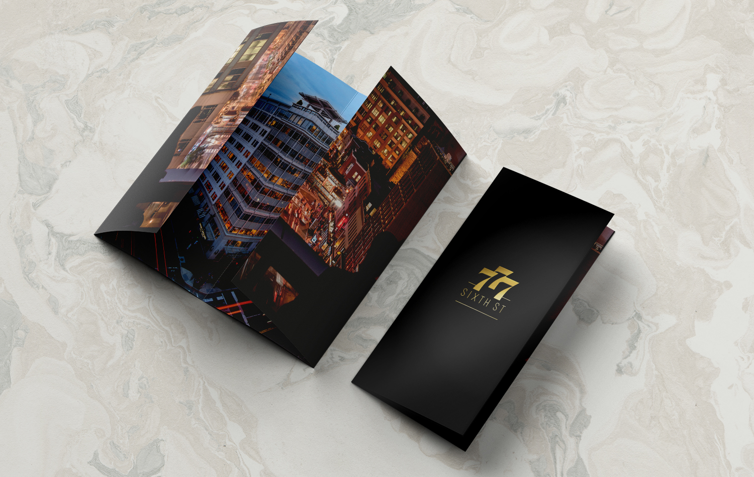 777 Sixth high-impact brochure: front face and partially opened gatefolds
