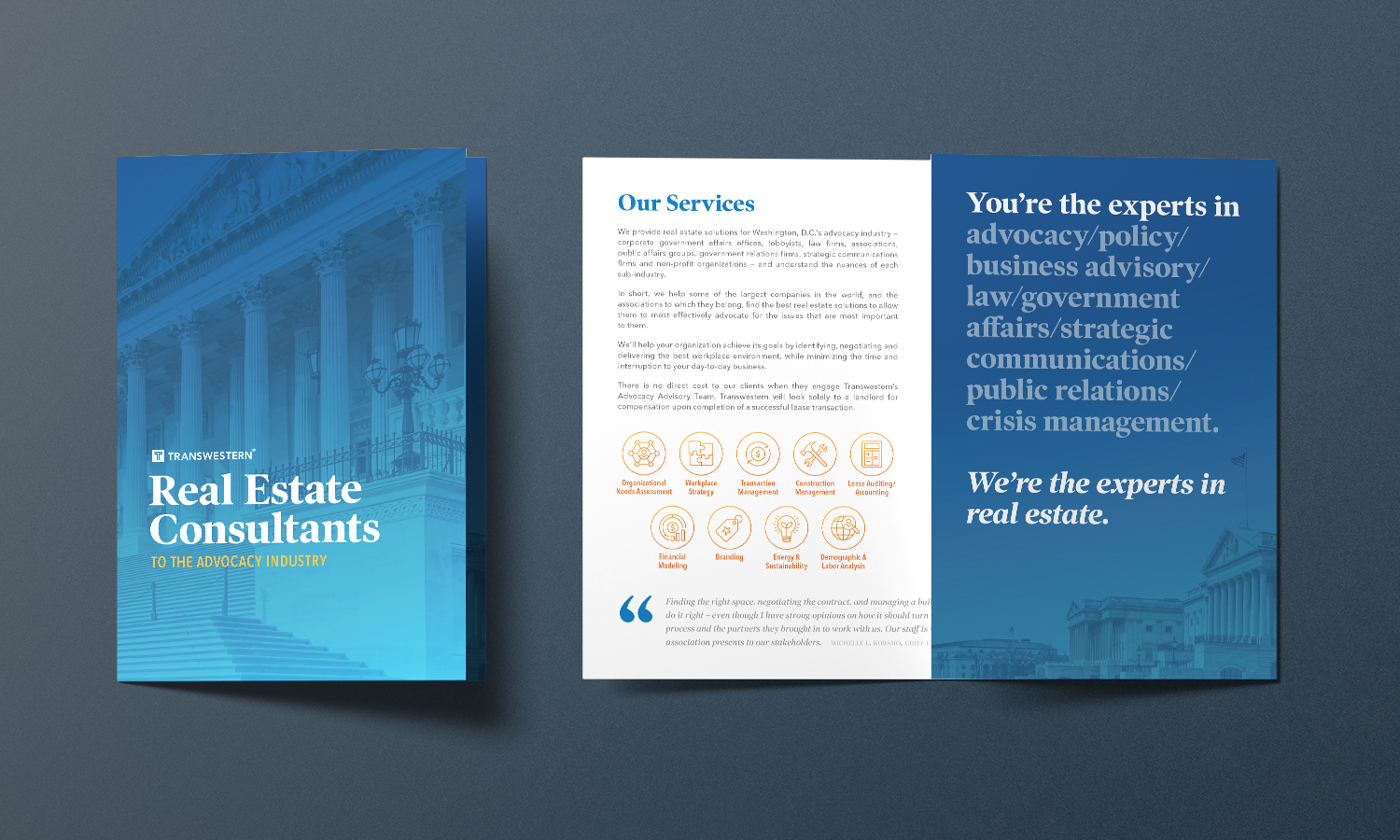 Real Estate Consultants trifold brochure: cover and first flap open