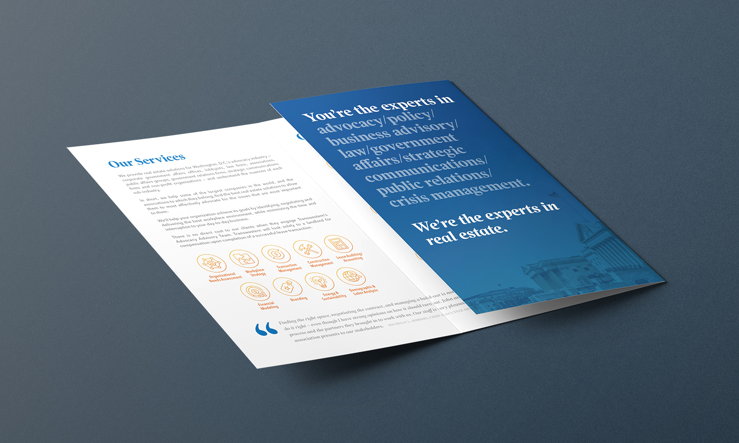 Real Estate Consultants trifold brochure: first flap open